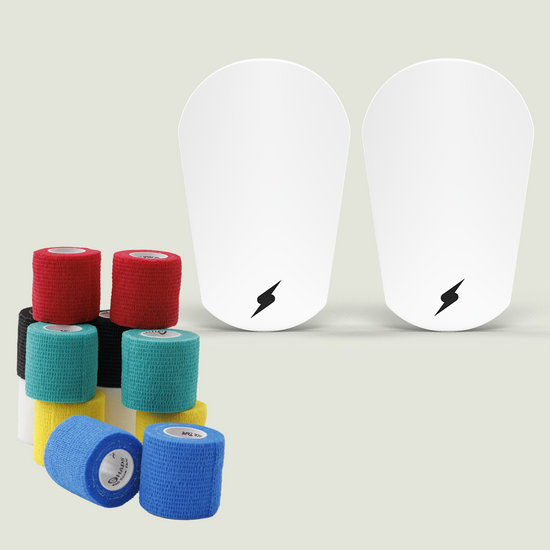 Starter pack. Shin guards + 5 rolls of tape